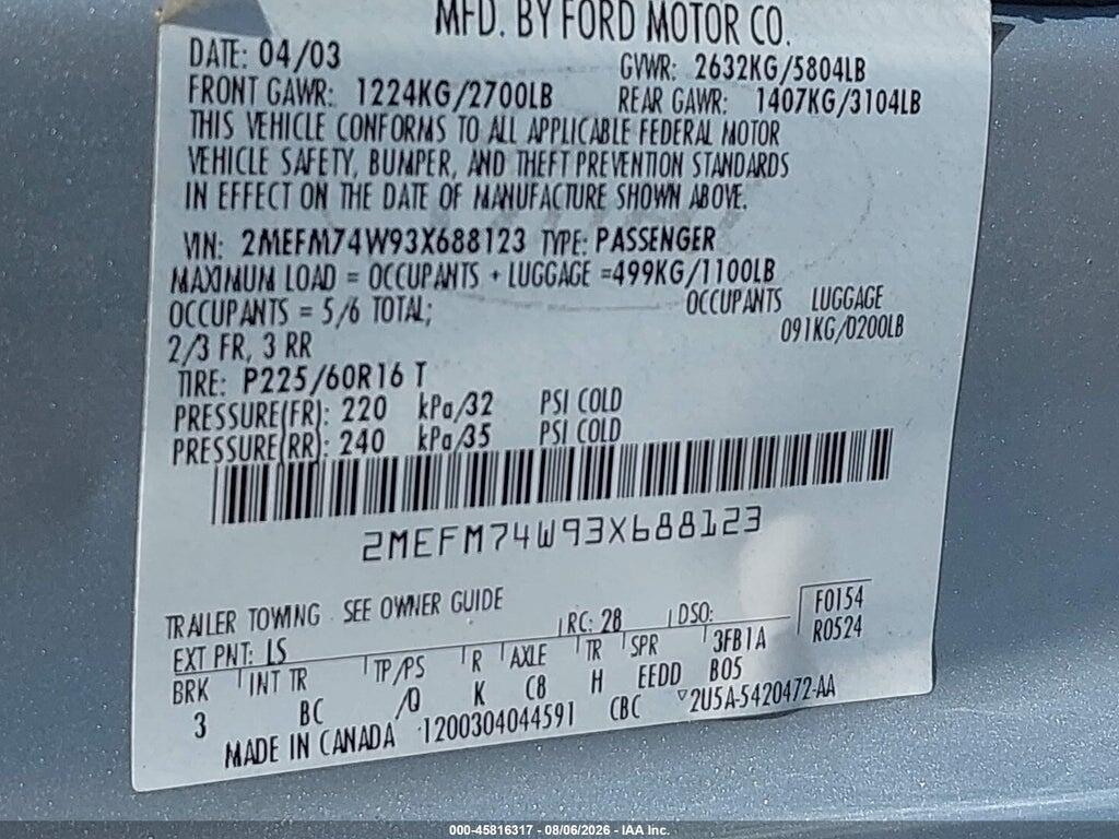 2MEFM74W93X688123 2003 MERCURY GRAND MARQUIS photo no. 9