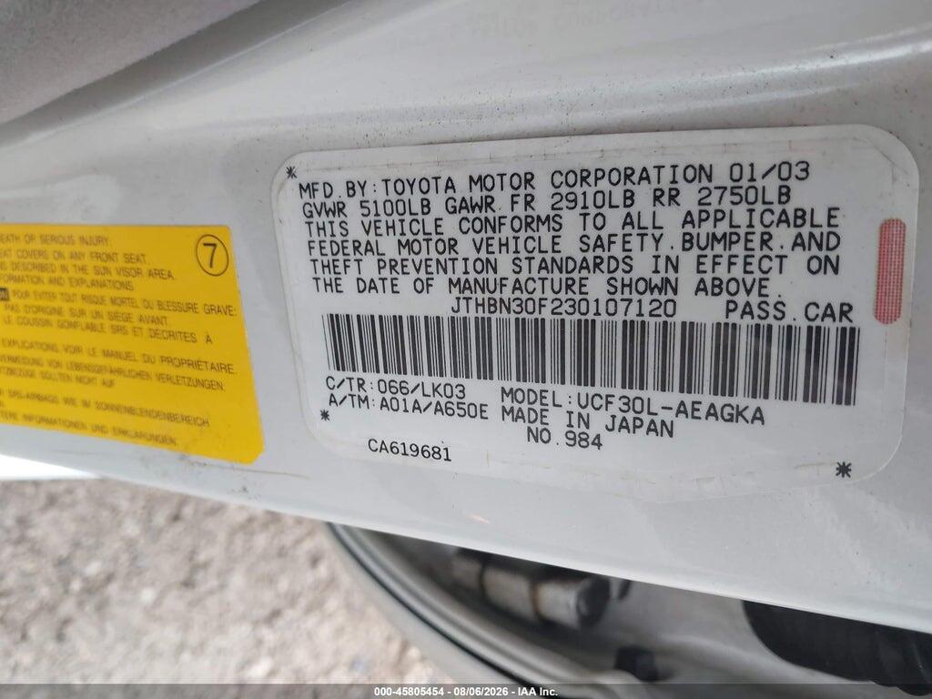 JTHBN30F230107120 2003 LEXUS LS 430 photo no. 9