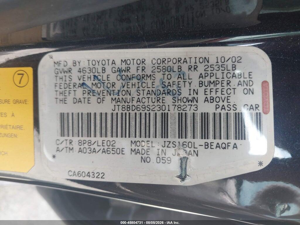JT8BD69S230178273 2003 LEXUS GS 300 photo no. 9