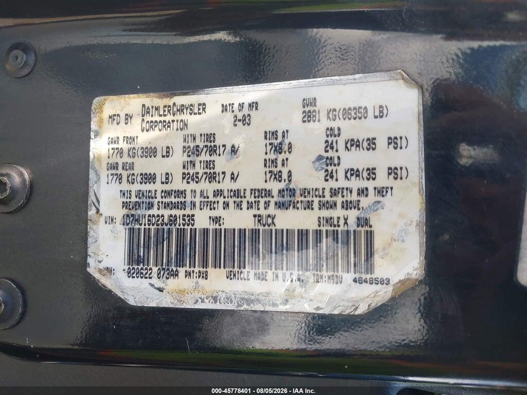 1D7HU16D23J601535 2003 DODGE RAM 1500 photo no. 9
