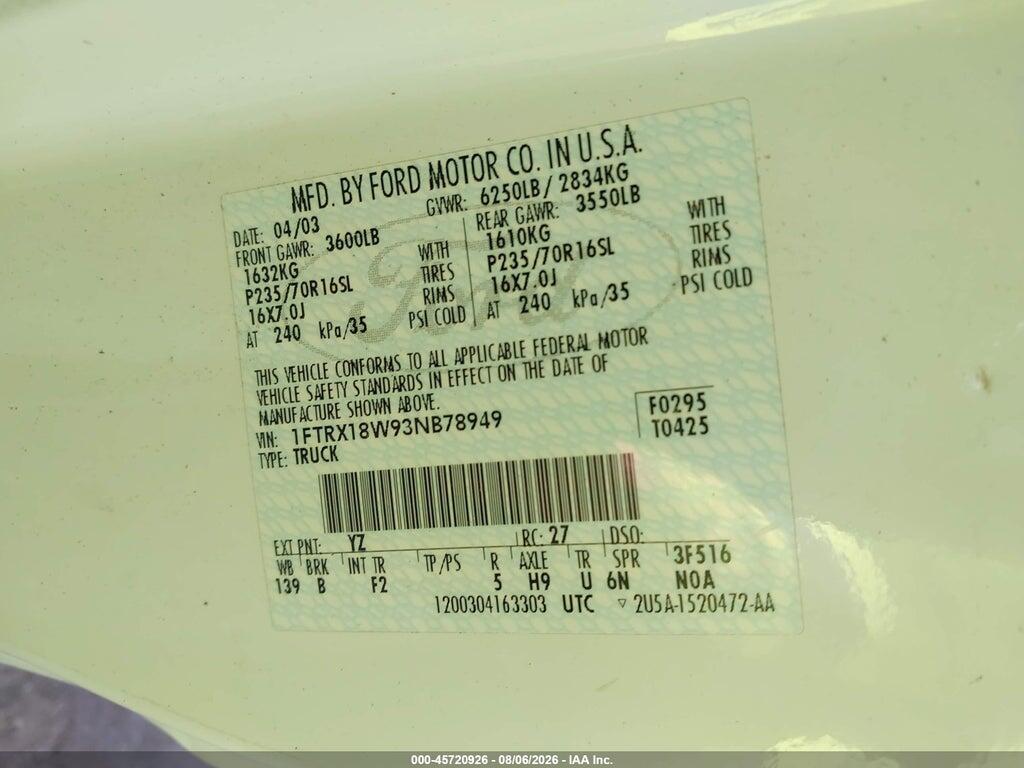 1FTRX18W93NB78949 2003 FORD F-150 photo no. 9