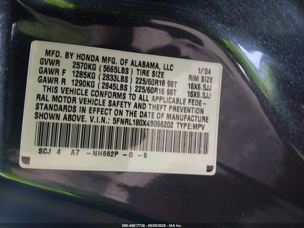 5FNRL180X4B066202 2004 HONDA ODYSSEY photo no. 9