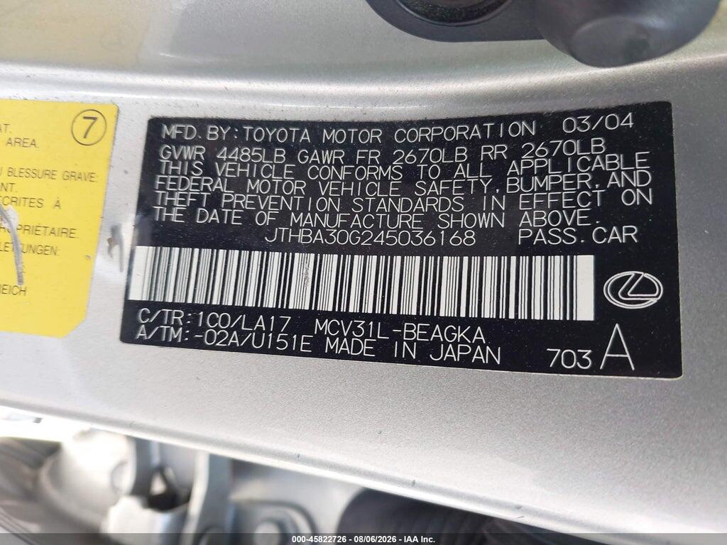 JTHBA30G245036168 2004 LEXUS ES 330 photo no. 9
