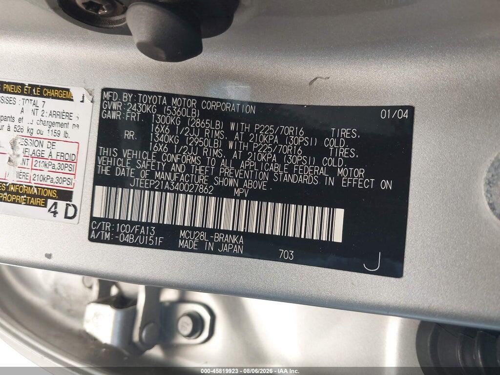 JTEEP21A340027862 2004 TOYOTA HIGHLANDER photo no. 9