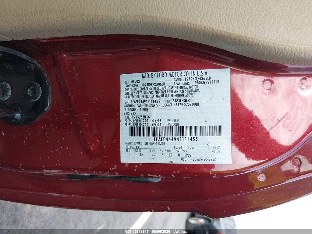 1FAFP44494F111455 2004 FORD MUSTANG photo no. 9