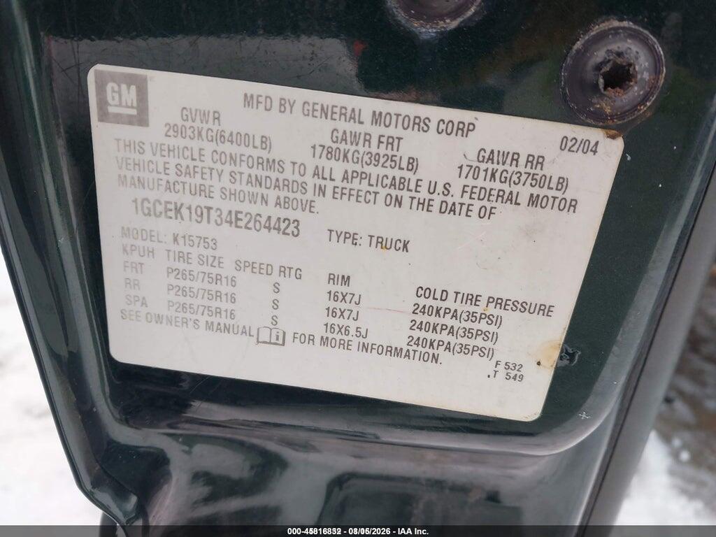 1GCEK19T34E264423 2004 CHEVROLET SILVERADO 1500 photo no. 9