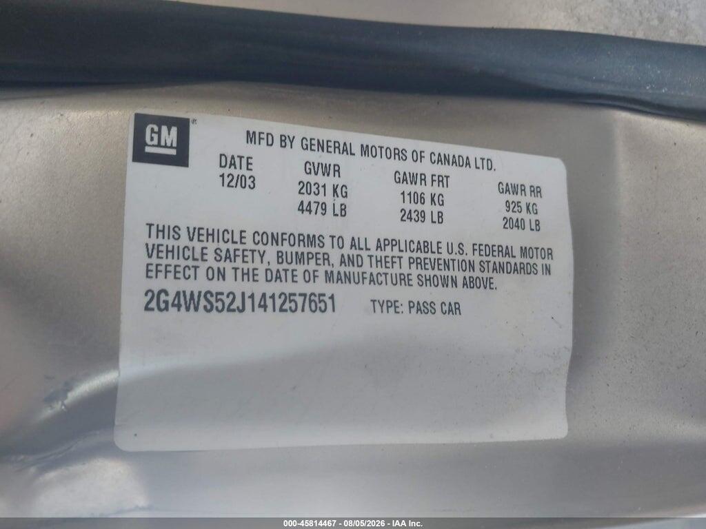 2G4WS52J141257651 2004 BUICK CENTURY photo no. 9