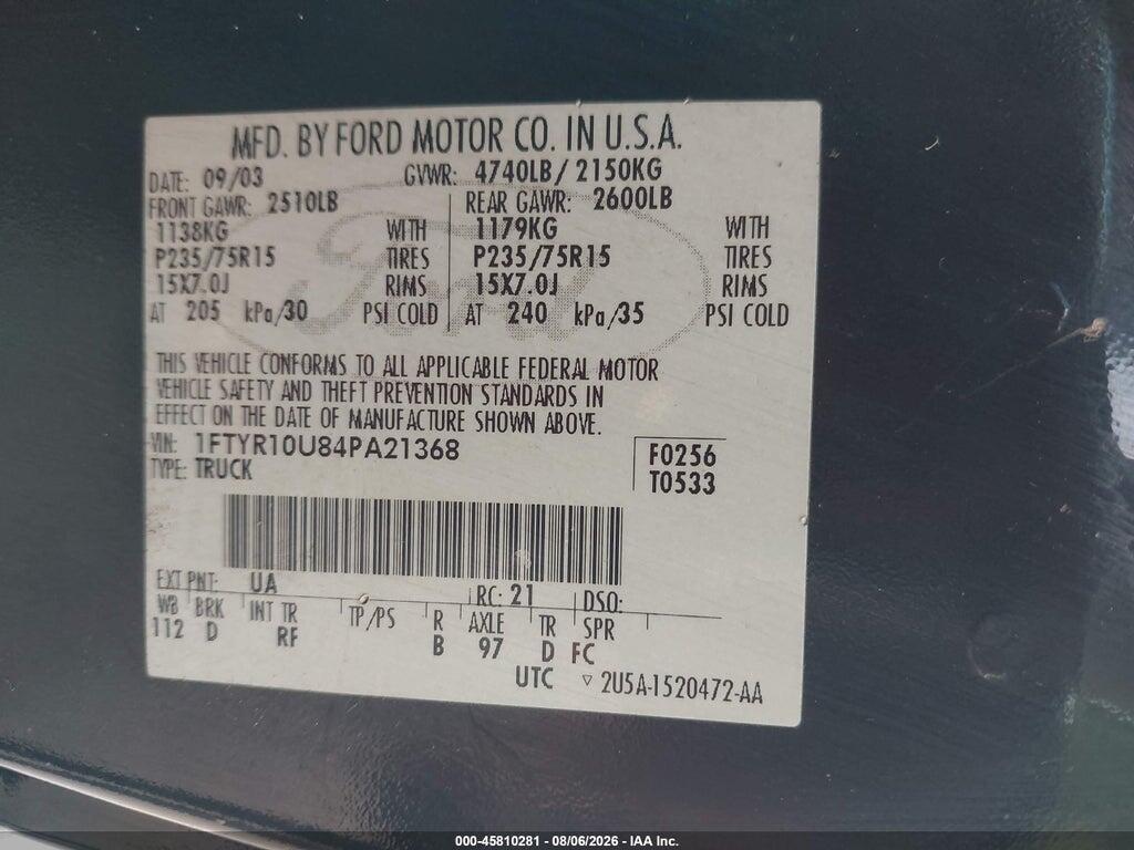 1FTYR10U84PA21368 2004 FORD RANGER photo no. 9