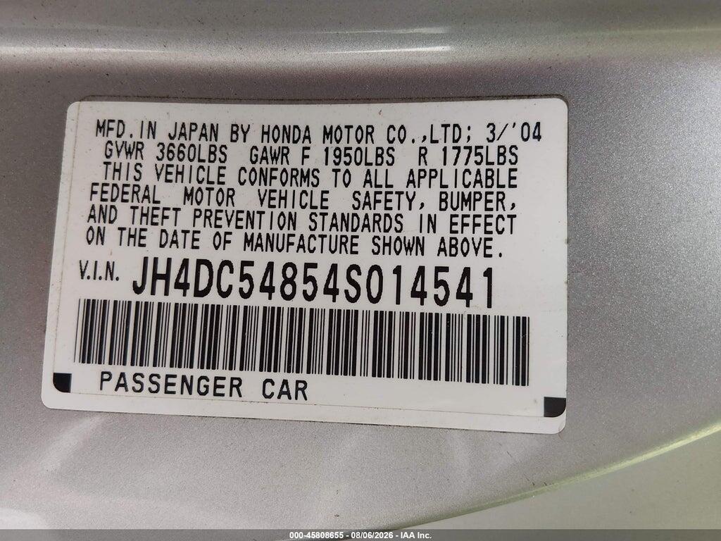 JH4DC54854S014541 2004 ACURA RSX photo no. 9