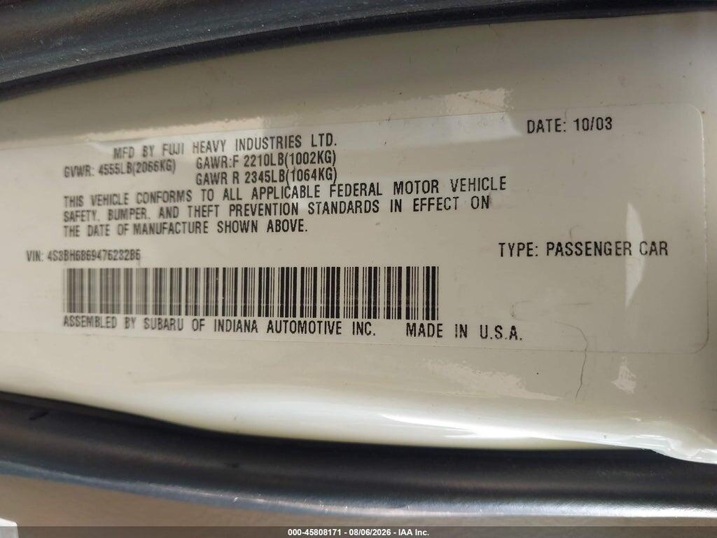 4S3BH686947623286 2004 SUBARU OUTBACK photo no. 9