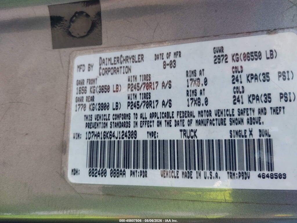 1D7HA16K64J124309 2004 DODGE RAM 1500 photo no. 9