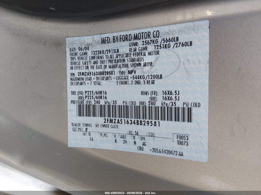 2FMZA51634BB29581 2004 FORD FREESTAR photo no. 9