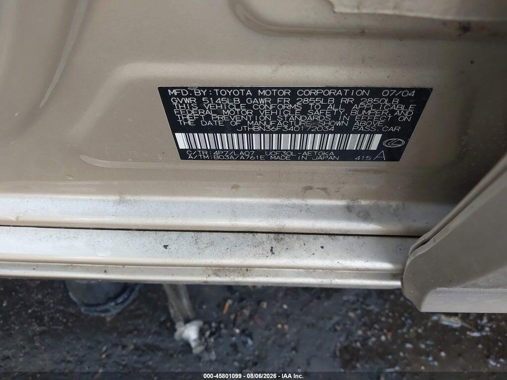 JTHBN36F340172034 2004 LEXUS LS 430 photo no. 9