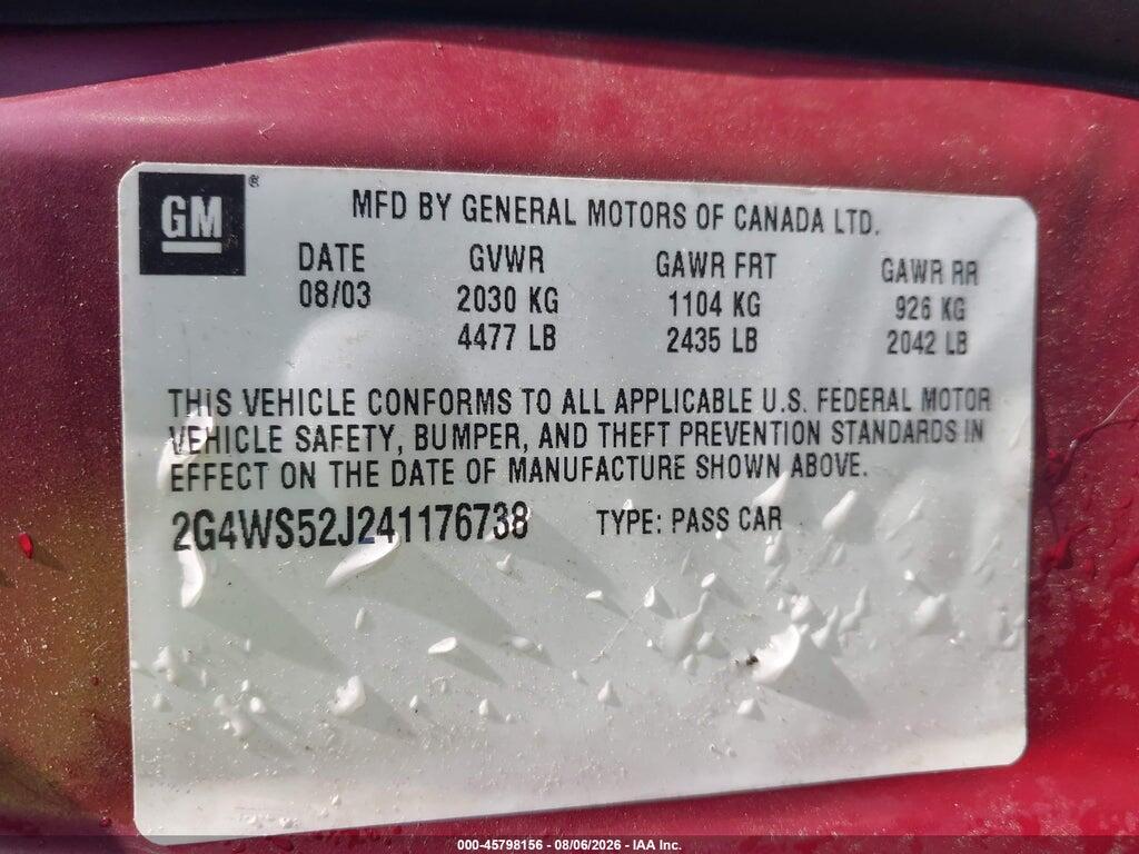 2G4WS52J241176738 2004 BUICK CENTURY photo no. 9