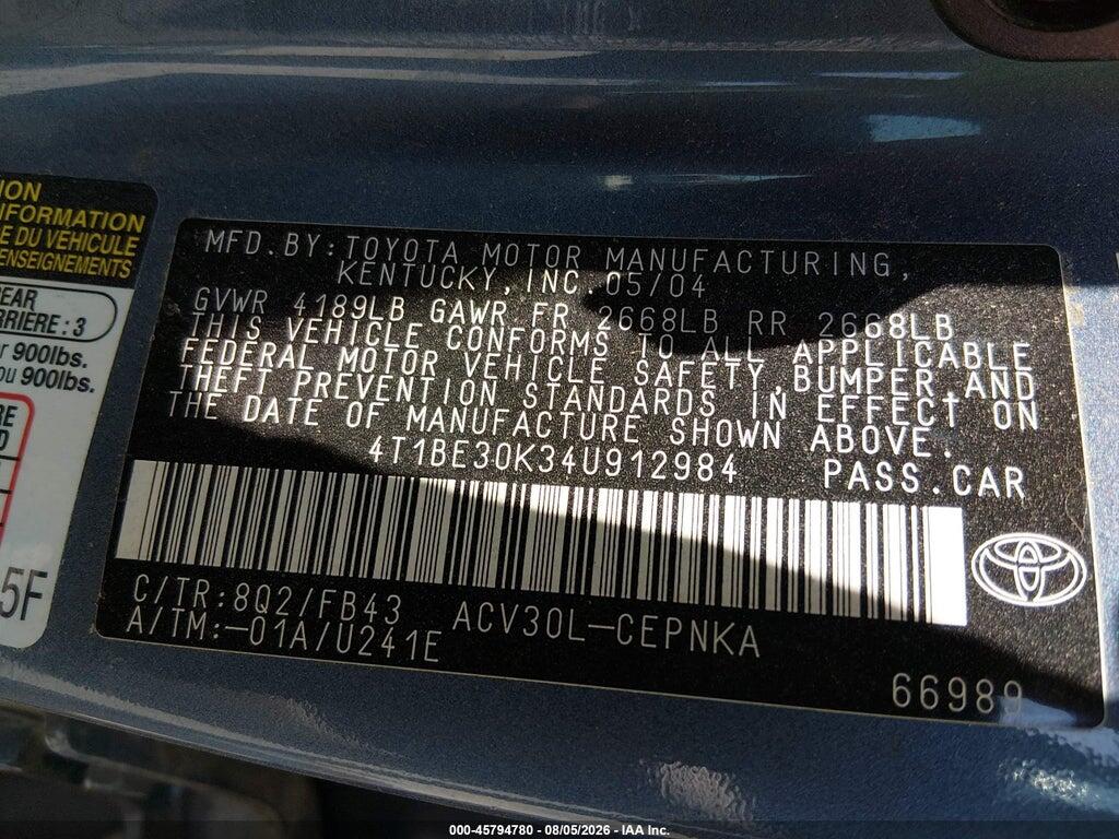 4T1BE30K34U912984 2004 TOYOTA CAMRY photo no. 9