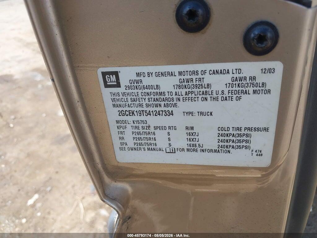2GCEK19T541247334 2004 CHEVROLET SILVERADO 1500 photo no. 9