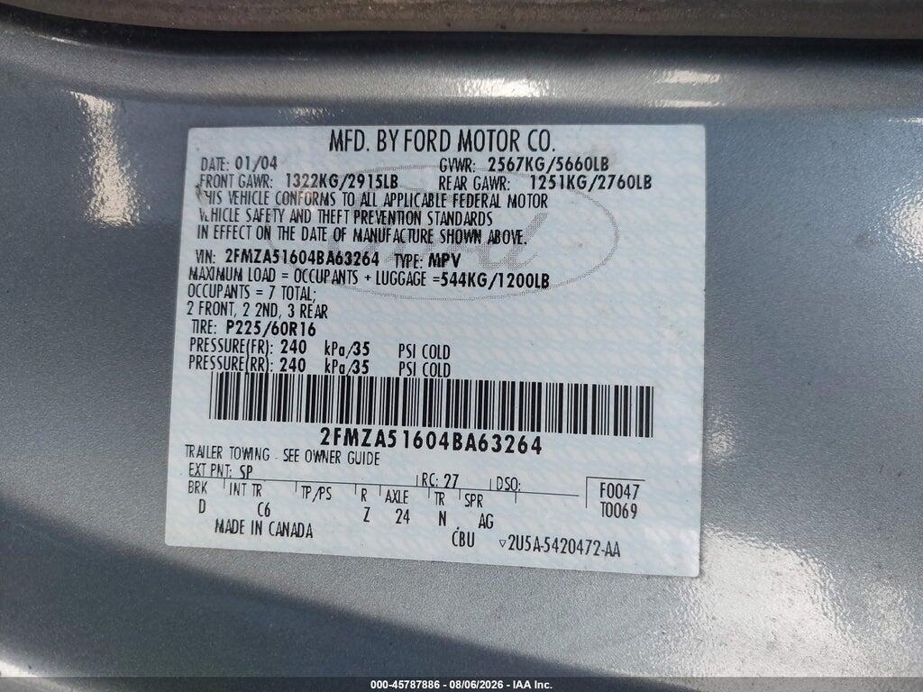 2FMZA51604BA63264 2004 FORD FREESTAR photo no. 9