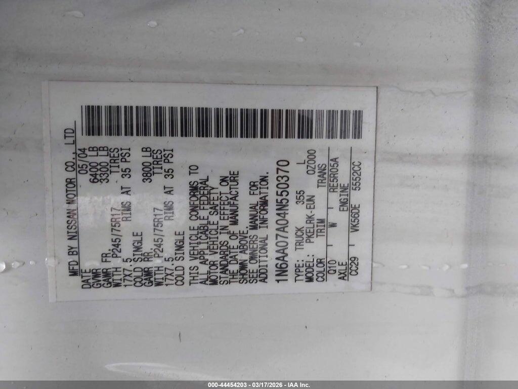 1N6AA07A04N550370 2004 NISSAN TITAN photo no. 9