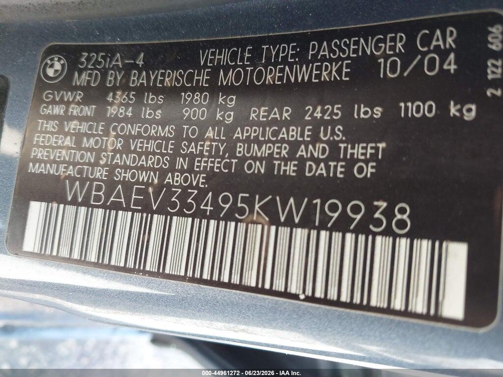 WBAEV33495KW19938 2005 BMW 325I photo no. 9
