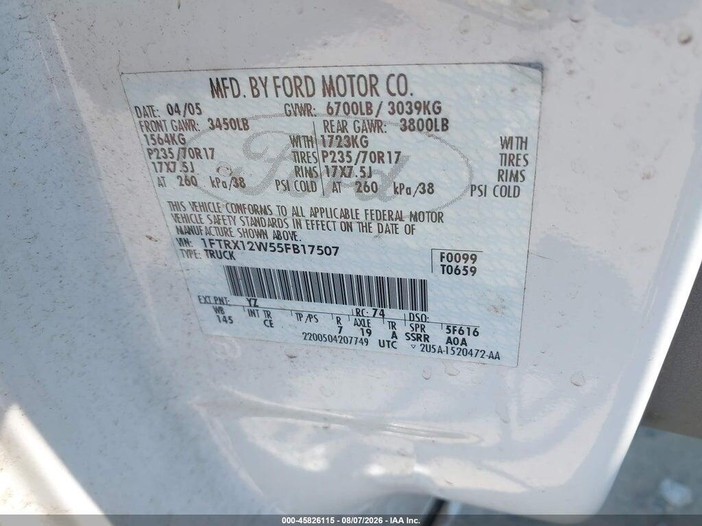 1FTRX12W55FB17507 2005 FORD F-150 photo no. 9