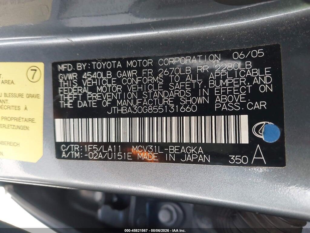 JTHBA30G855131660 2005 LEXUS ES 330 photo no. 9