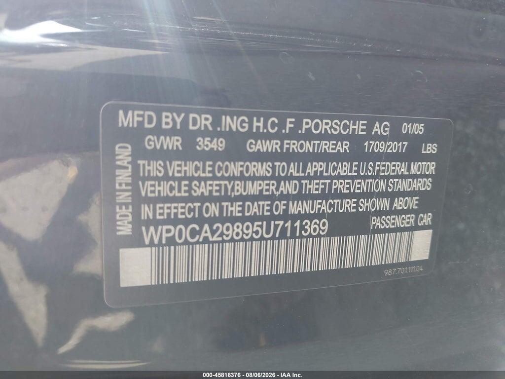 WP0CA29895U711369 2005 PORSCHE BOXSTER photo no. 9