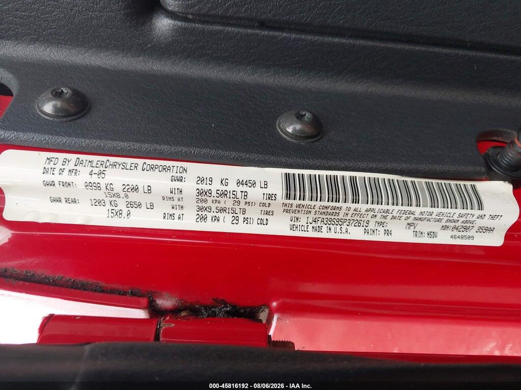 1J4FA39S95P372619 2005 JEEP WRANGLER photo no. 9