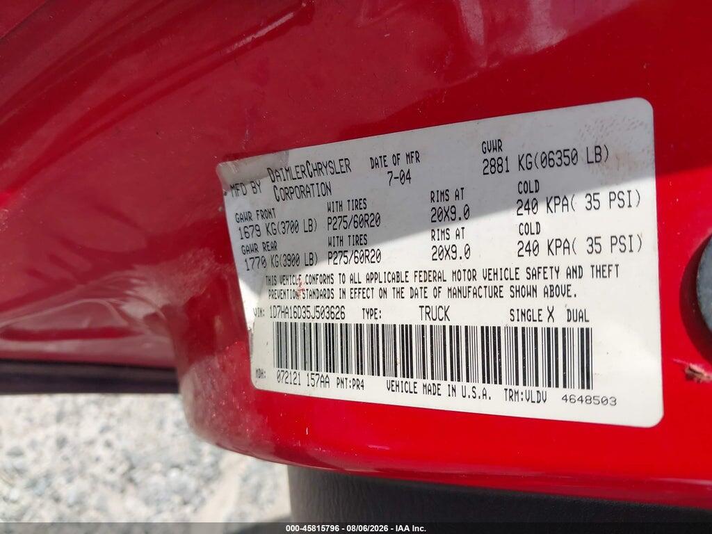 1D7HA16D35J503626 2005 DODGE RAM 1500 photo no. 9