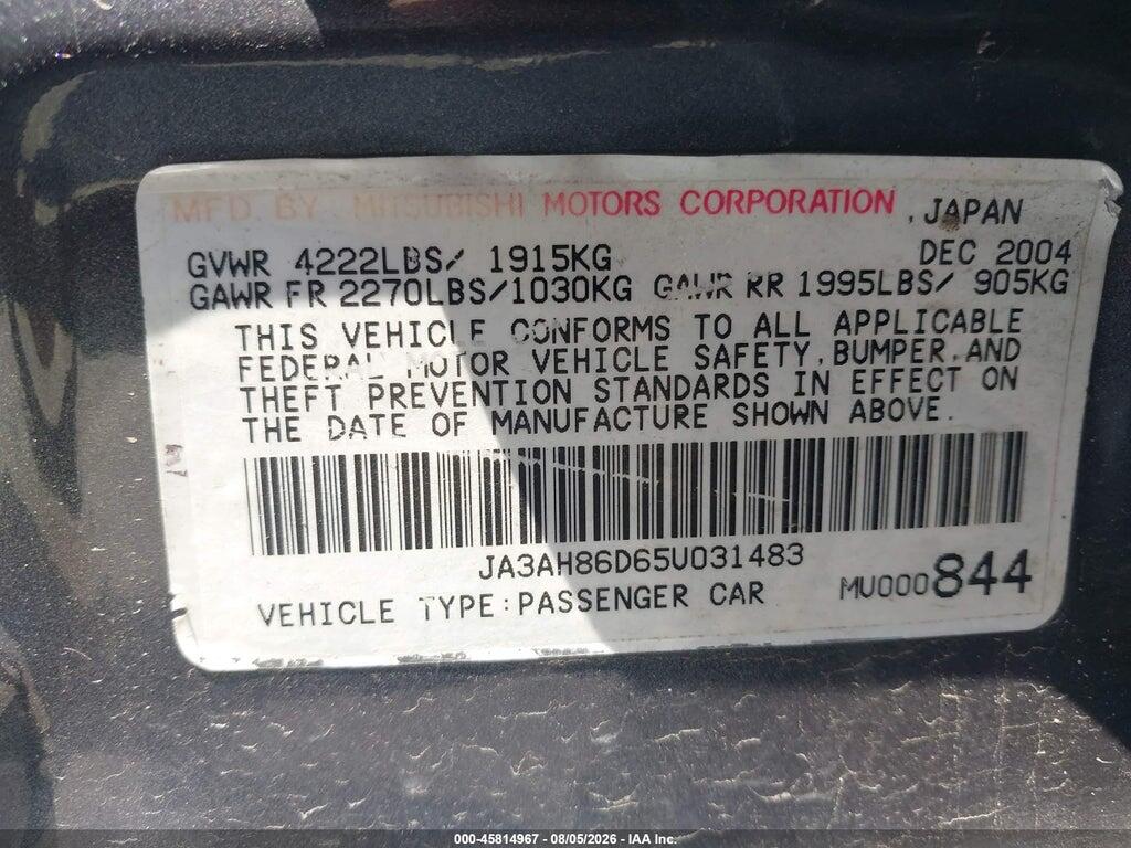 JA3AH86D65U031483 2005 MITSUBISHI LANCER EVOLUTION photo no. 9