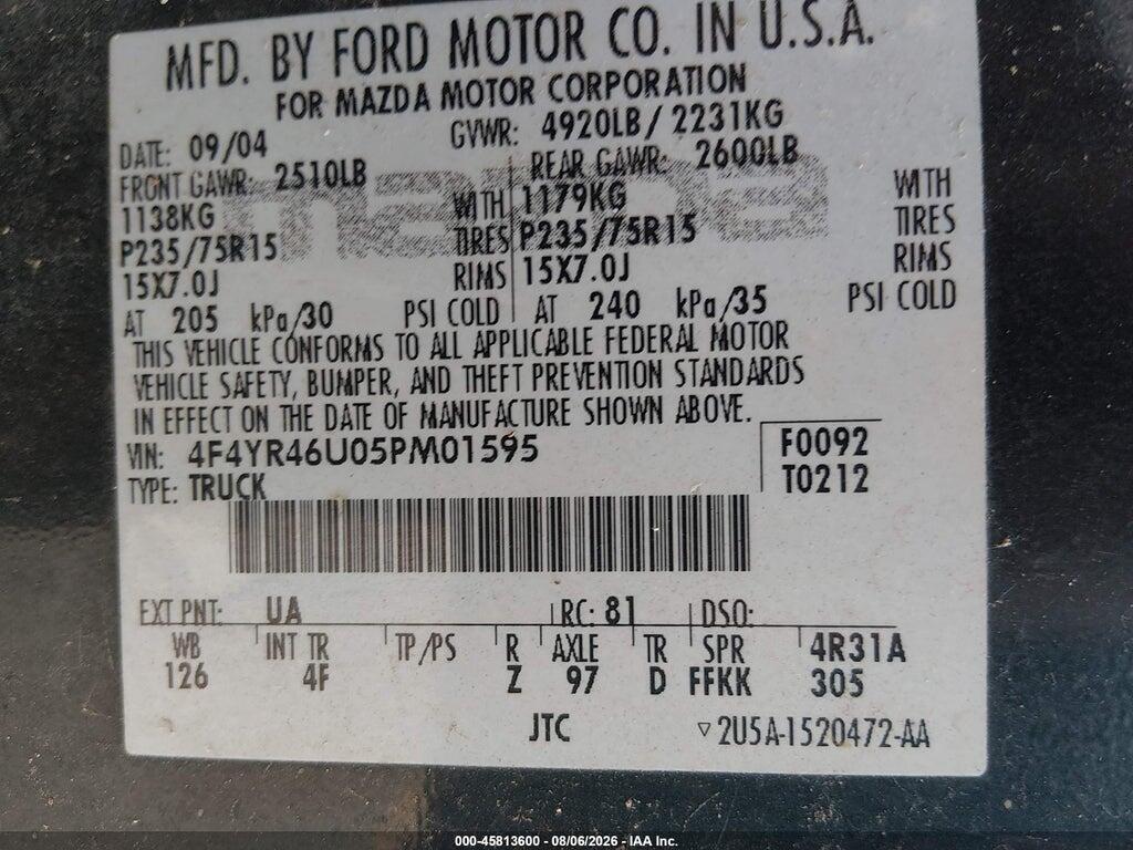 4F4YR46U05PM01595 2005 MAZDA B3000 photo no. 9