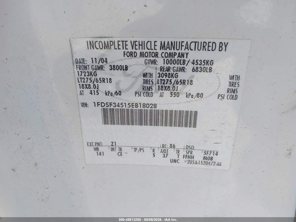 1FDSF34515EB18028 2005 FORD F-350 photo no. 9