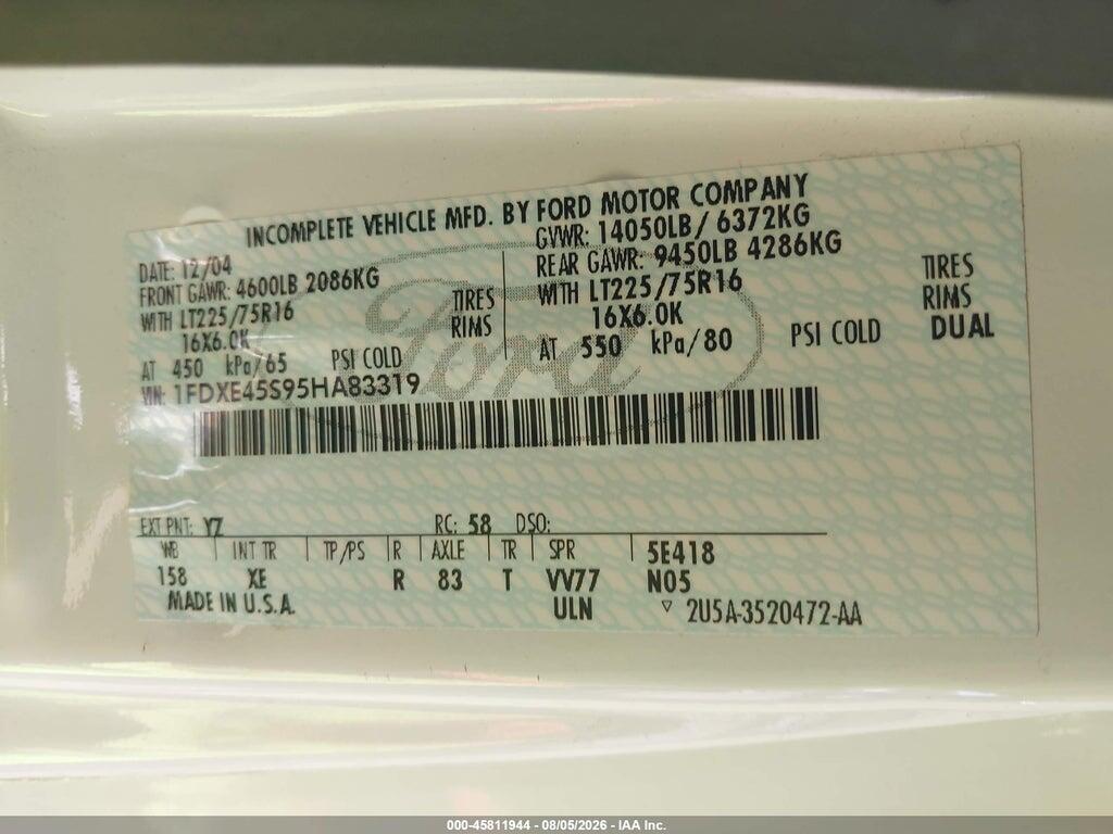 1FDXE45S95HA83319 2005 FORD E-450 CUTAWAY photo no. 8