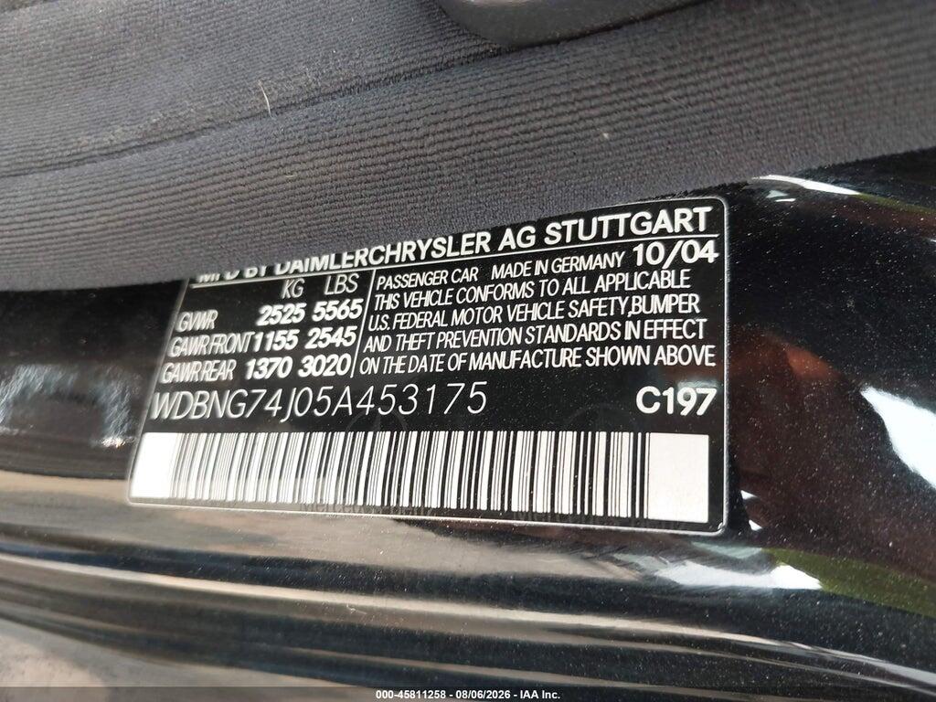 WDBNG74J05A453175 2005 MERCEDES-BENZ S 55 AMG photo no. 9