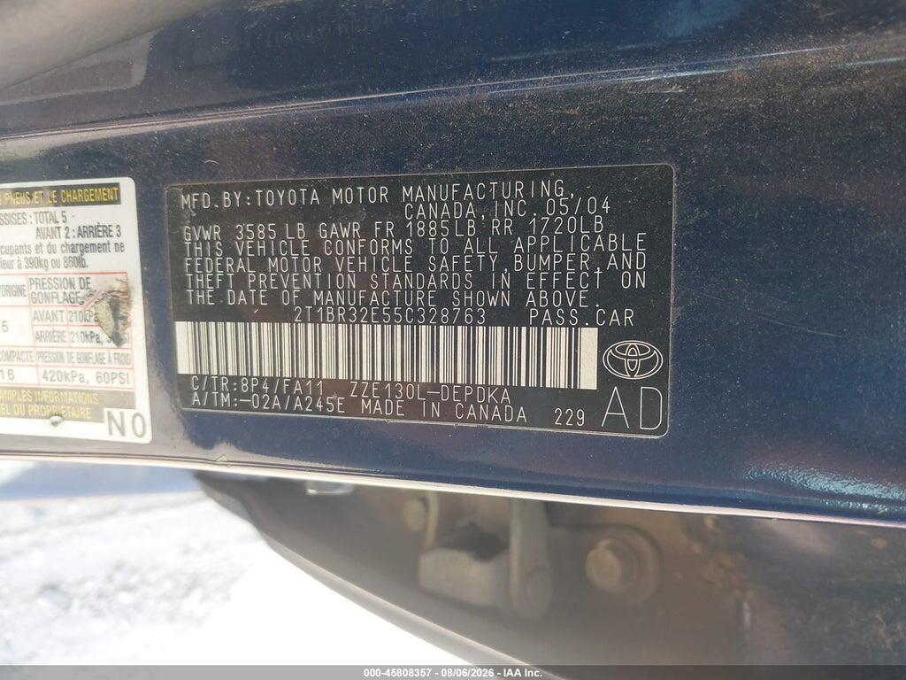 2T1BR32E55C328763 2005 TOYOTA COROLLA photo no. 9