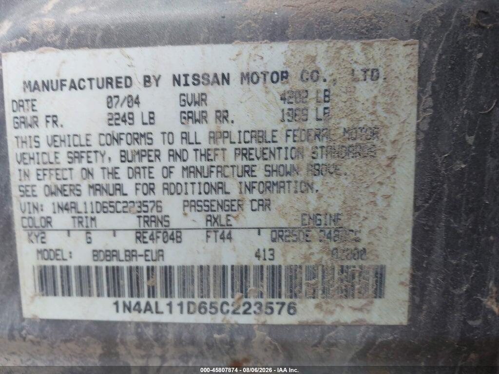 1N4AL11D65C223576 2005 NISSAN ALTIMA photo no. 9