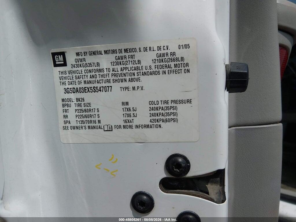 3G5DA03EX5S547077 2005 BUICK RENDEZVOUS photo no. 9