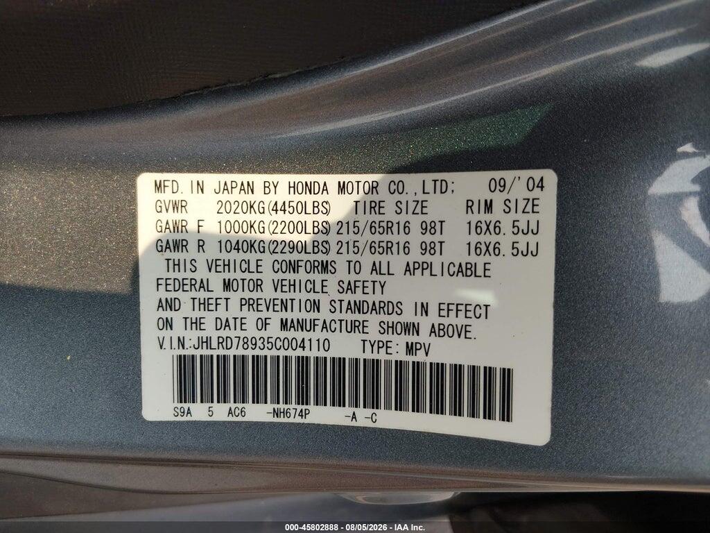 JHLRD78935C004110 2005 HONDA CR-V photo no. 9