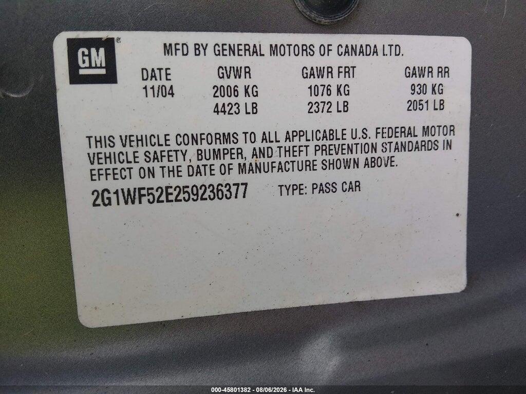 2G1WF52E259236377 2005 CHEVROLET IMPALA photo no. 9