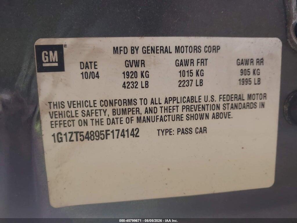 1G1ZT54895F174142 2005 CHEVROLET MALIBU photo no. 9