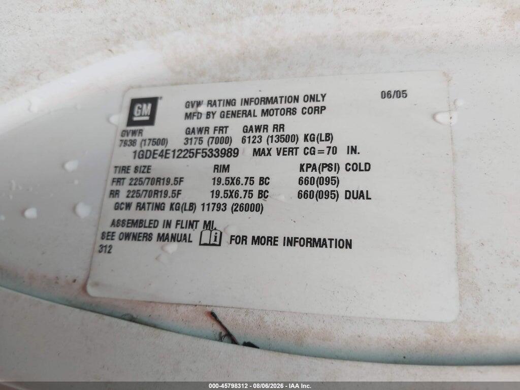 1GDE4E1225F533989 2005 GMC C4500 photo no. 9
