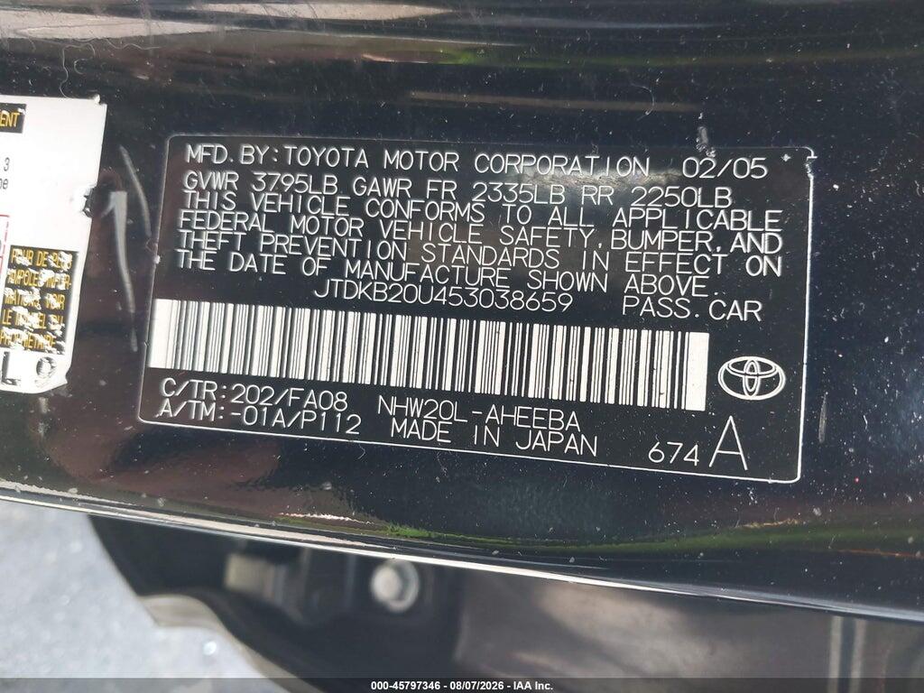 JTDKB20U453038659 2005 TOYOTA PRIUS photo no. 9