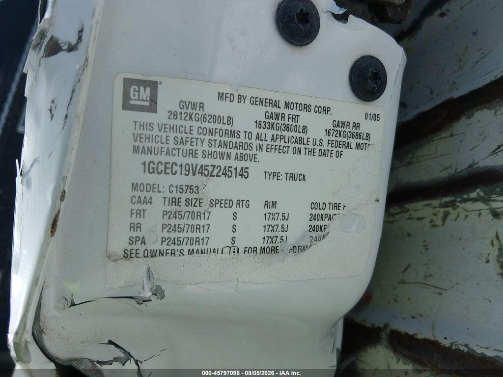 1GCEC19V45Z245145 2005 CHEVROLET SILVERADO 1500 photo no. 9