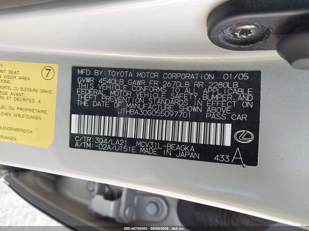 JTHBA30G055097701 2005 LEXUS ES 330 photo no. 9