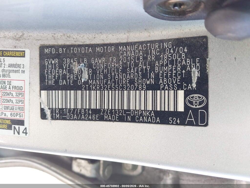 2T1KR32E55C320789 2005 TOYOTA MATRIX photo no. 9