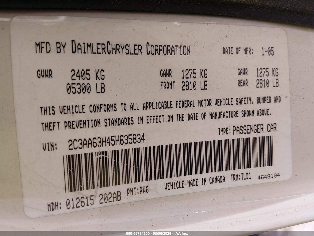2C3AA63H45H635834 2005 CHRYSLER 300C photo no. 9