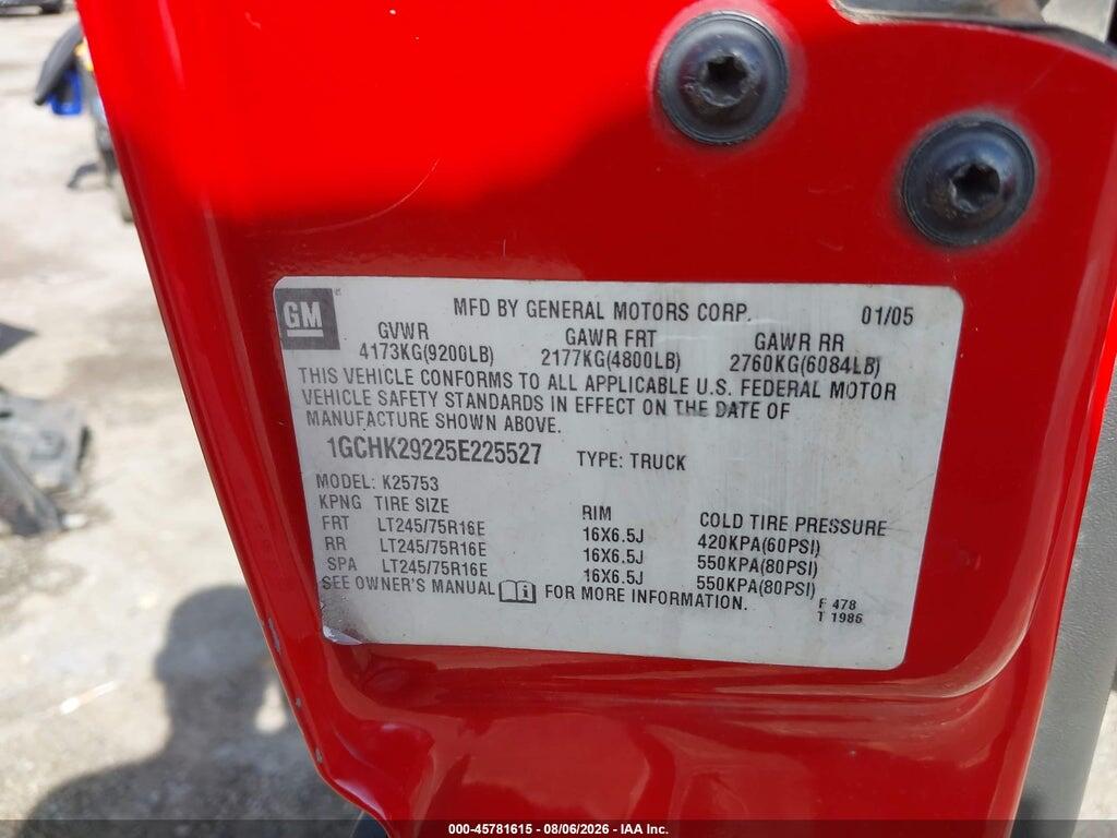 1GCHK29225E225527 2005 CHEVROLET SILVERADO 2500HD photo no. 9