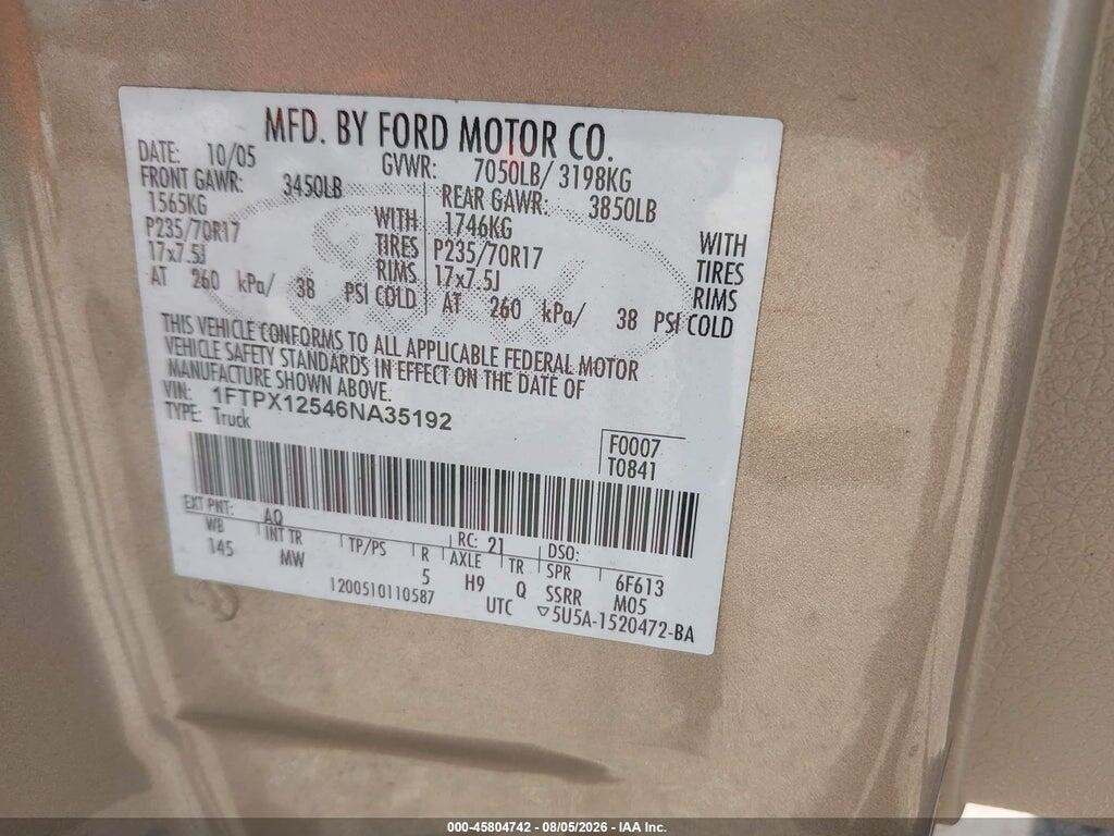 1FTPX12546NA35192 2006 FORD F-150 photo no. 9