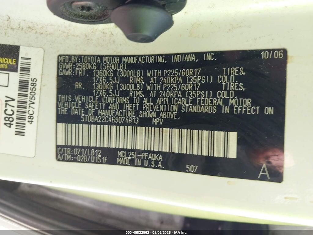 5TDBA22C46S074813 2006 TOYOTA SIENNA photo no. 9