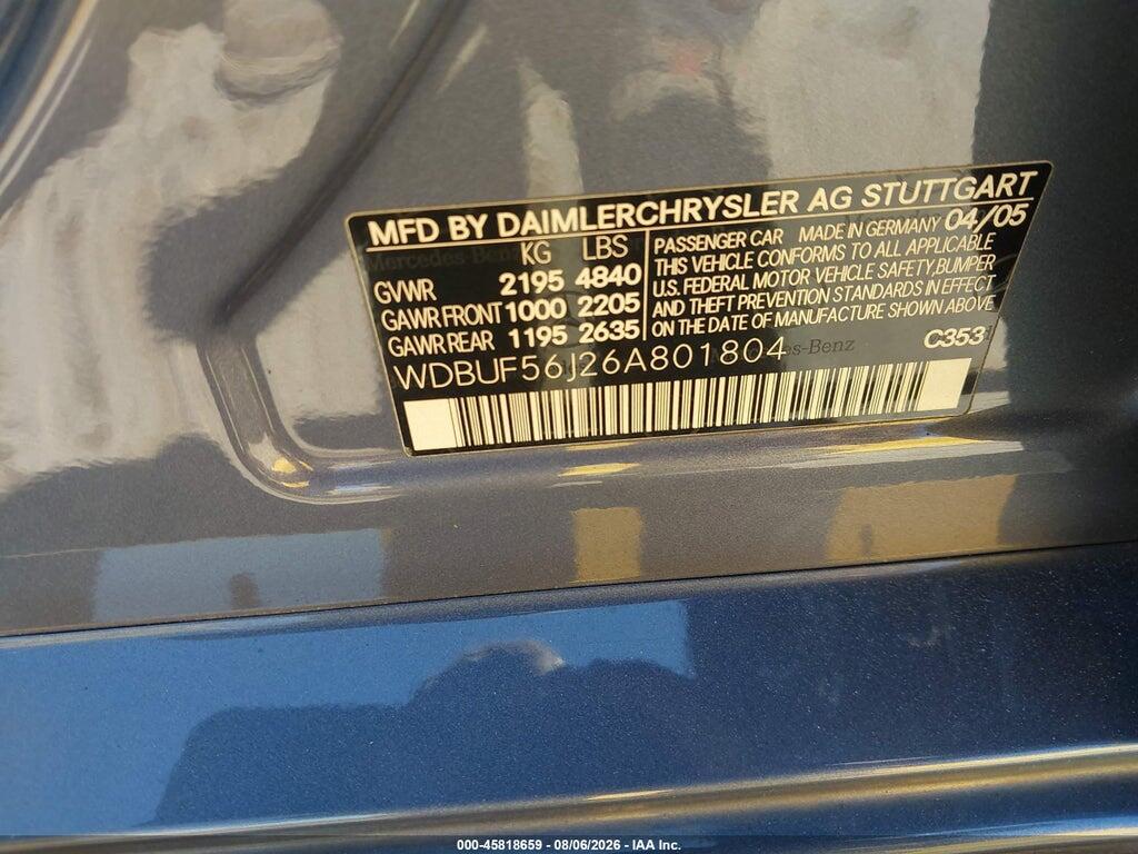 WDBUF56J26A801804 2006 MERCEDES-BENZ E 350 photo no. 9