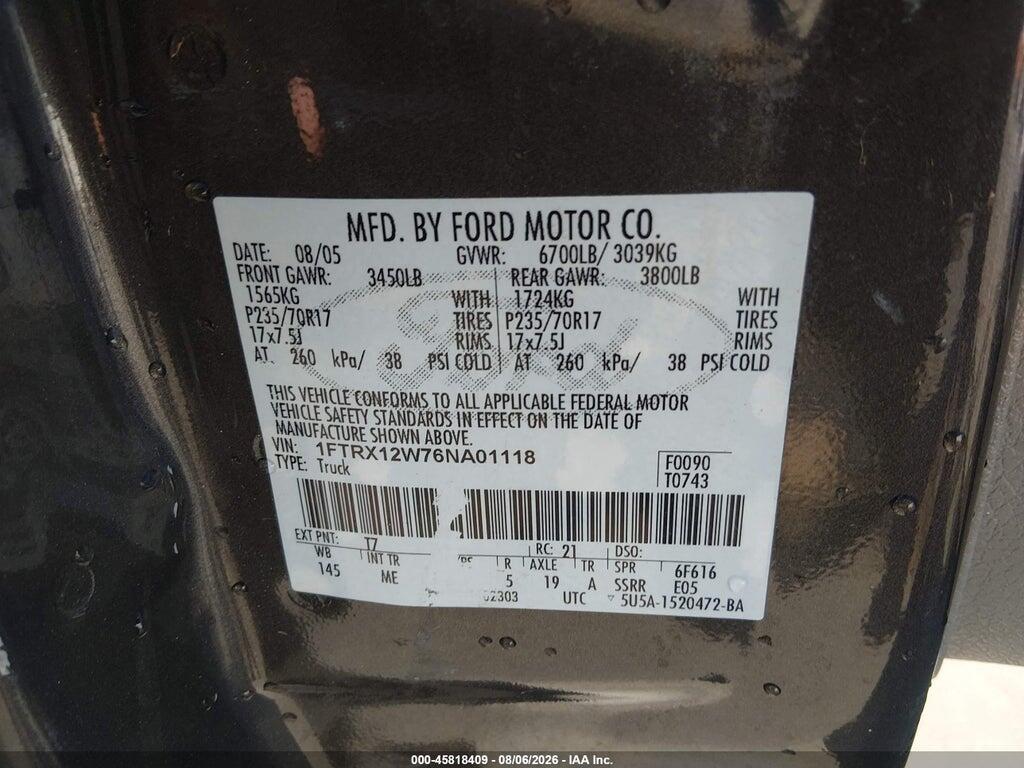 1FTRX12W76NA01118 2006 FORD F-150 photo no. 9